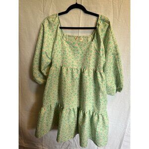 NWOT Levi's Women's Dolci Baby Doll Peasant Dress Green and White Floral Large